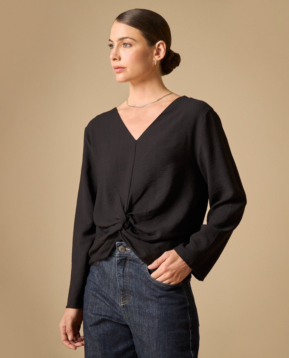 Camisa escote V con mangas amplias para mujer - Negro 34_611H007_NEG190303_5