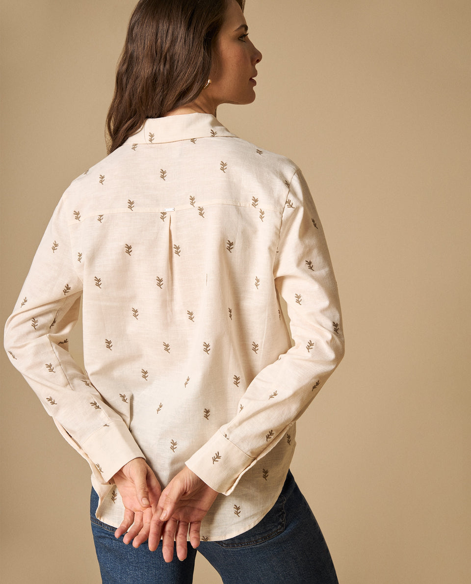 Camisa clásica con motivos botánicos bordados para mujer - Crudo 34_611H010_CRU130905_5