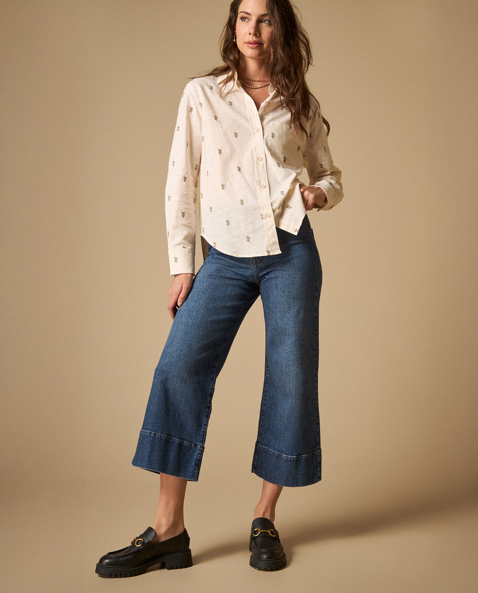 Camisa clásica con motivos botánicos bordados para mujer - Crudo 34_611H010_CRU130905_7