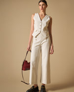 Chaleco estructurado con escote V y bolsillos frontales para mujer - Blanco 34_611H012_BLA114800_5