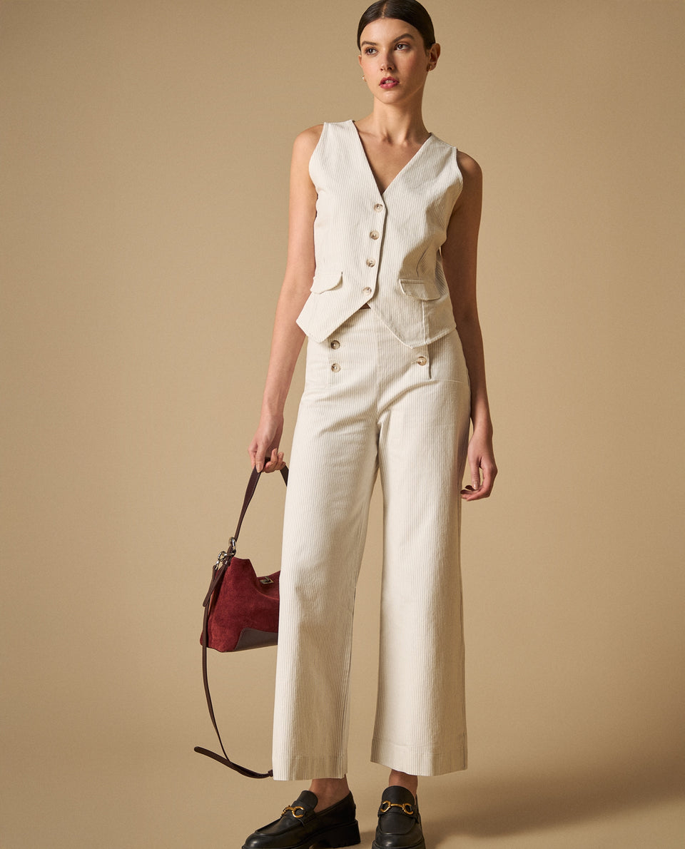 Chaleco estructurado con escote V y bolsillos frontales para mujer - Blanco 34_611H012_BLA114800_5