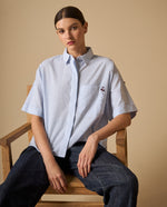 Camisa manga corta de rayas con bordado para mujer - Blanco 34_611H013_BLA110601_0