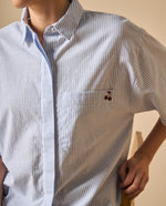 Camisa manga corta de rayas con bordado para mujer - Blanco 34_611H013_BLA110601_3