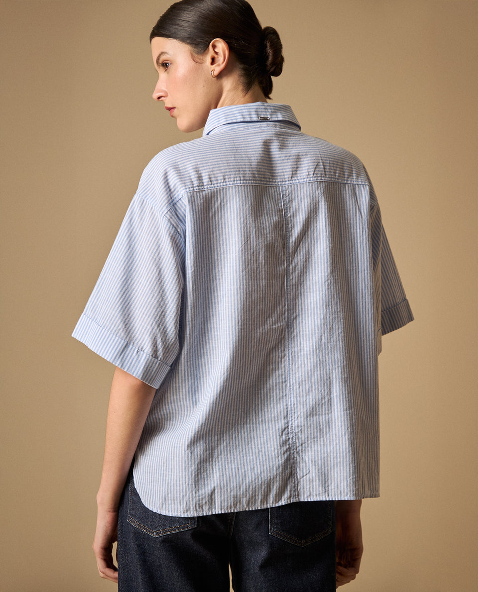 Camisa manga corta de rayas con bordado para mujer - Blanco 34_611H013_BLA110601_4