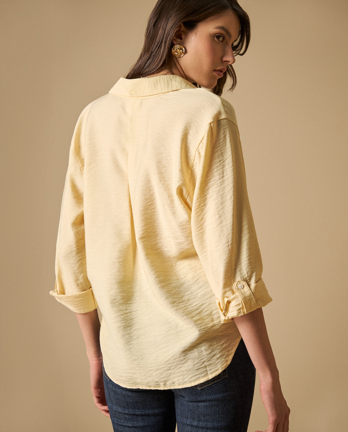 Camisa clásica manga larga con bolsillo frontal para mujer - Amarillo 34_611H015_AMA120717_4