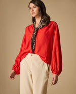 Camisa manga abombada con cuello estampado para mujer - Rojo 34_611H017_ROJ171564_0