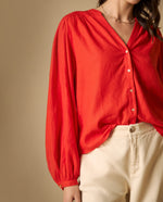 Camisa manga abombada con cuello estampado para mujer - Rojo 34_611H017_ROJ171564_4