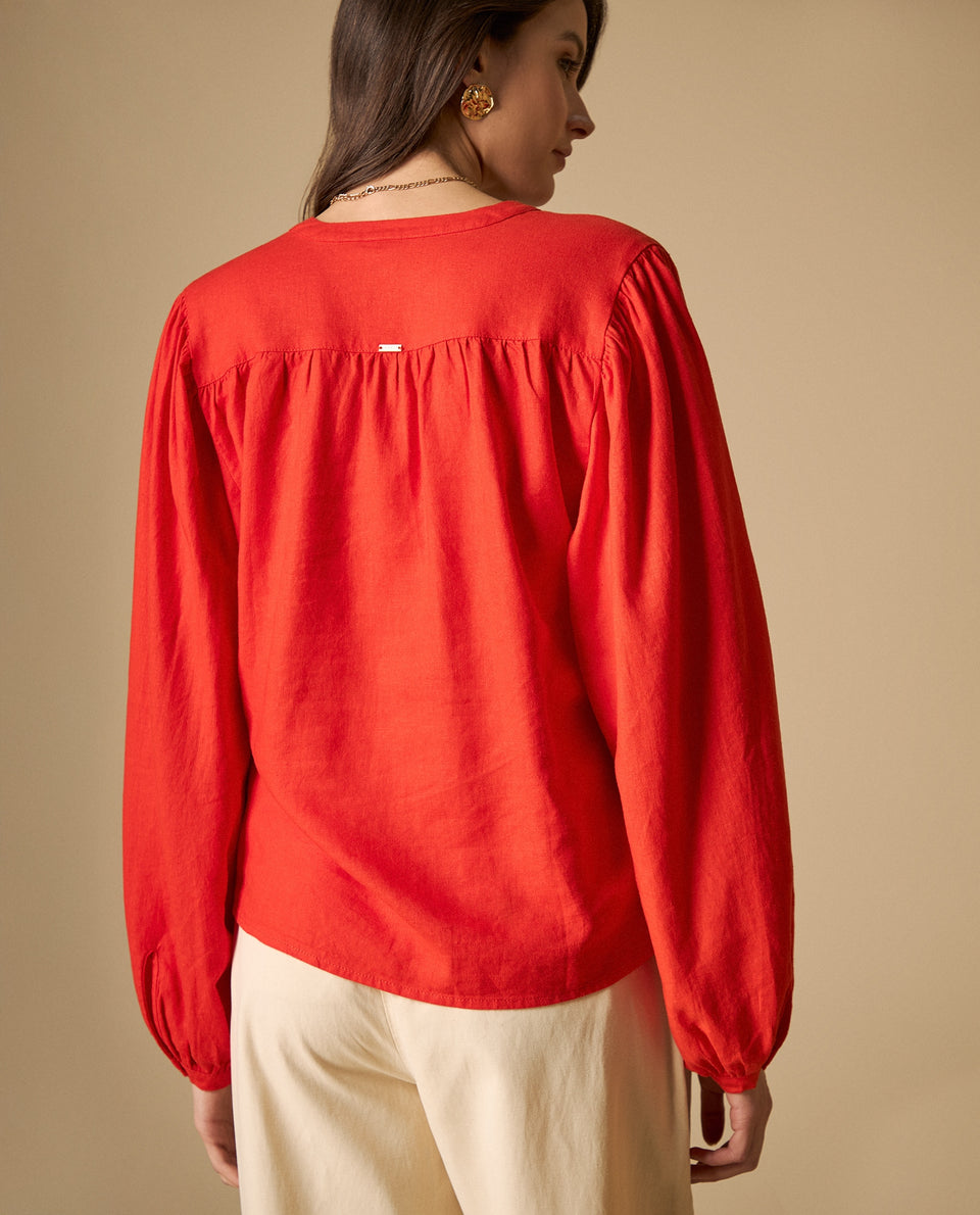 Camisa manga abombada con cuello estampado para mujer - Rojo 34_611H017_ROJ171564_5