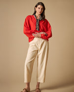 Camisa manga abombada con cuello estampado para mujer - Rojo 34_611H017_ROJ171564_7
