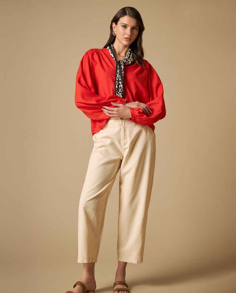 Camisa manga abombada con cuello estampado para mujer - Rojo 34_611H017_ROJ171564_7