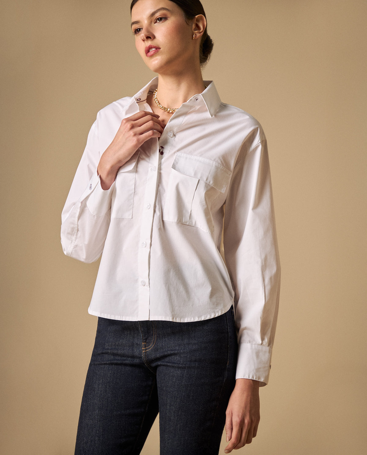 Camisa clásica con bolsillos frontales para mujer - Blanco 34_611H021_BLA114001_0