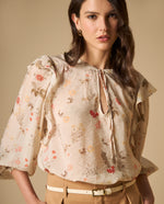 Camisa manga abullonada con estampado floral para mujer - Blanco 34_611H028_BLA114202_0