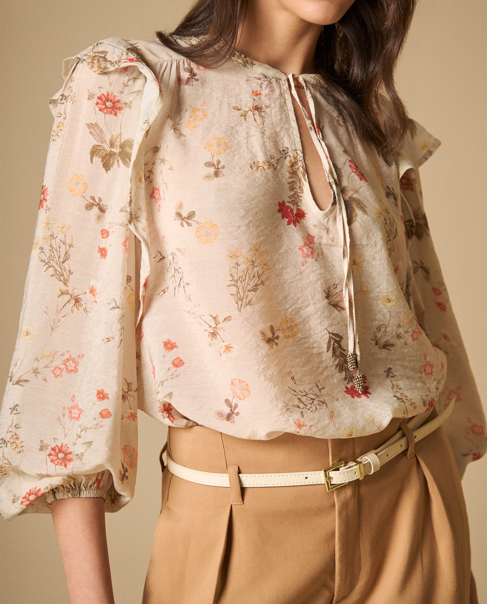Camisa manga abullonada con estampado floral para mujer - Blanco 34_611H028_BLA114202_3