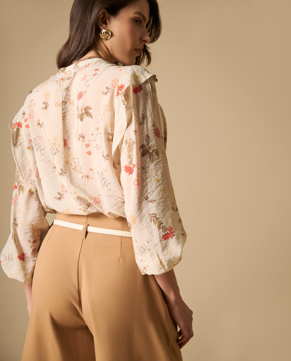 Camisa manga abullonada con estampado floral para mujer - Blanco 34_611H028_BLA114202_5