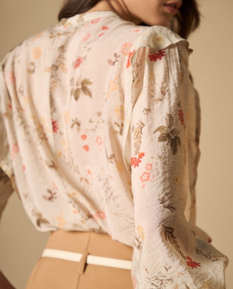 Camisa manga abullonada con estampado floral para mujer - Blanco 34_611H028_BLA114202_6