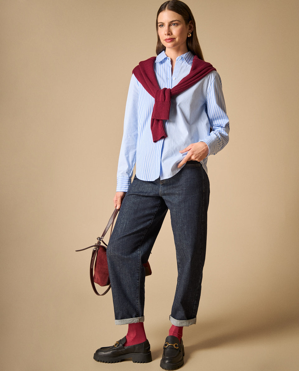 Camisa clásica con bufanda tejida incluida para mujer - Azul 34_611H030_AZU194050_7