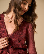 Camisa con encaje floral y mangas acanaladas para mujer - Morado 34_611H031_MOR191619_0