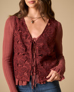 Camisa con encaje floral y mangas acanaladas para mujer - Morado 34_611H031_MOR191619_3