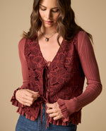 Camisa con encaje floral y mangas acanaladas para mujer - Morado 34_611H031_MOR191619_4