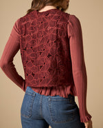 Camisa con encaje floral y mangas acanaladas para mujer - Morado 34_611H031_MOR191619_5