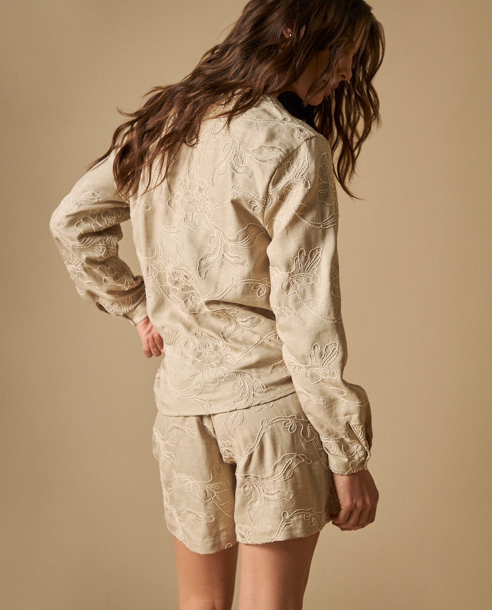 Camisa bordados florales manga larga para mujer - Beige 34_611H034_BEI151306_5