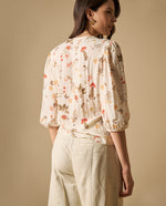 Camisa manga larga con estampado floral y cuello mao para mujer - Blanco 34_611H040_BLA114202_5