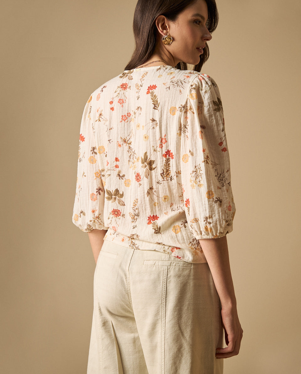 Camisa manga larga con estampado floral y cuello mao para mujer - Blanco 34_611H040_BLA114202_5