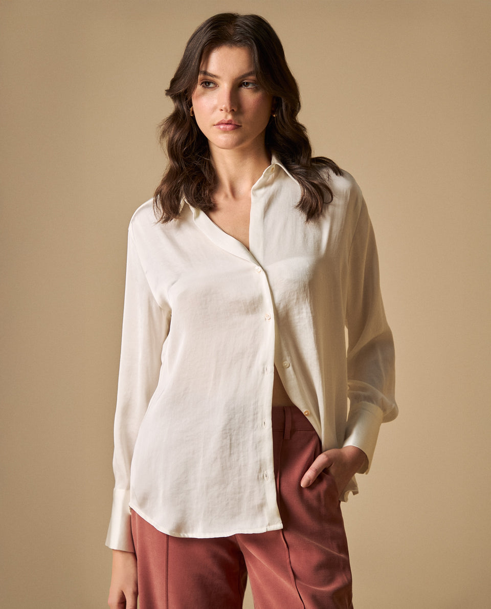 Camisa oversize con detalle de logo para mujer - Blanco 34_611H042_BLA114202_3