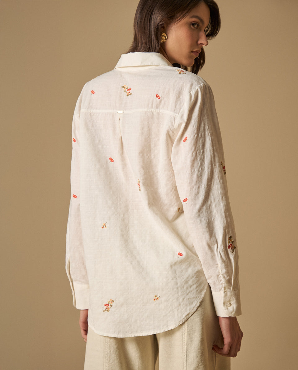 Camisa clásica con bordados florales para mujer - Blanco 34_611H048_BLA114202_4