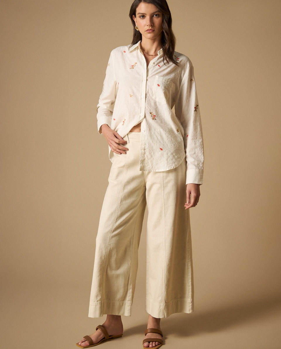 Camisa clásica con bordados florales para mujer - Blanco 34_611H048_BLA114202_5