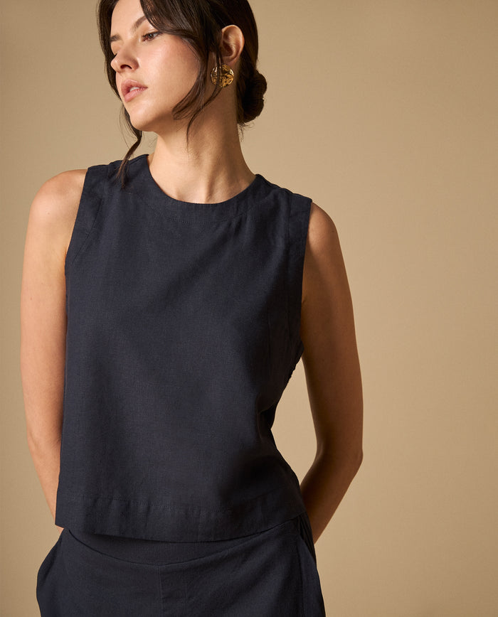Blusa sin mangas cuello redondo para mujer - Azul 34_611H064_AZU133920_0