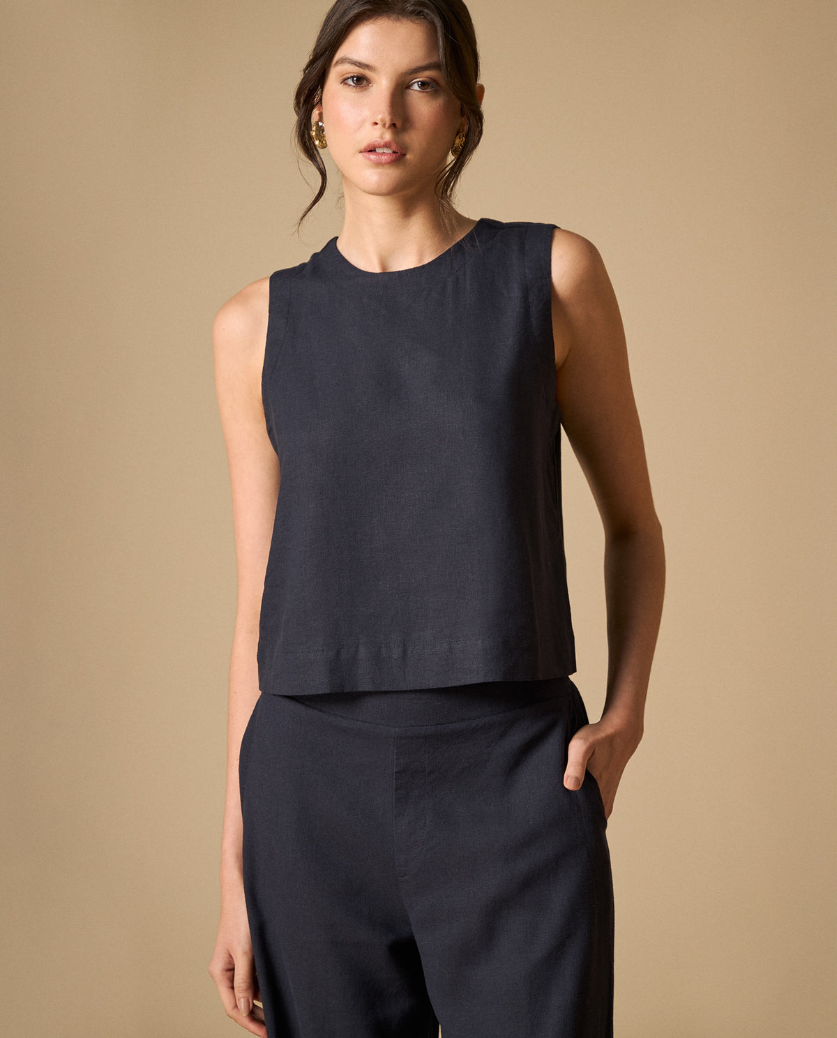 Blusa sin mangas cuello redondo para mujer - Azul 34_611H064_AZU133920_3