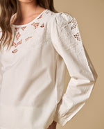 Camisa manga larga con bordados calados para mujer - Blanco 34_611H200_BLA110700_4