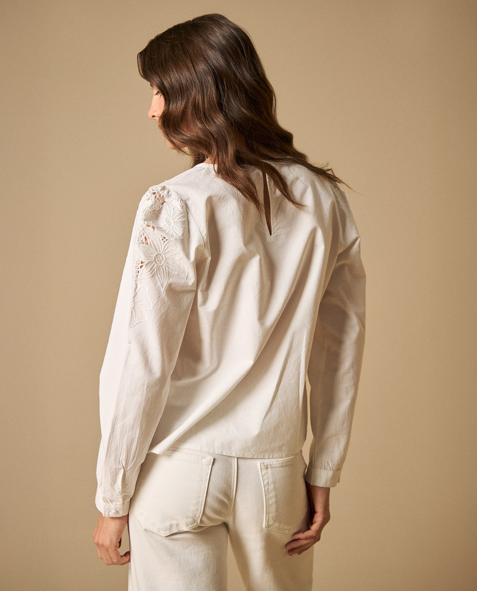 Camisa manga larga con bordados calados para mujer - Blanco 34_611H200_BLA110700_5