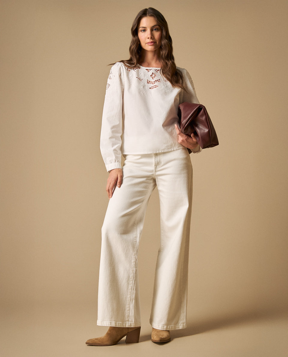 Camisa manga larga con bordados calados para mujer - Blanco 34_611H200_BLA110700_7