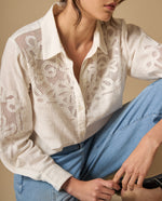 Camisa manga larga con bordados calados para mujer - Crudo 34_611H270_CRU110604_0