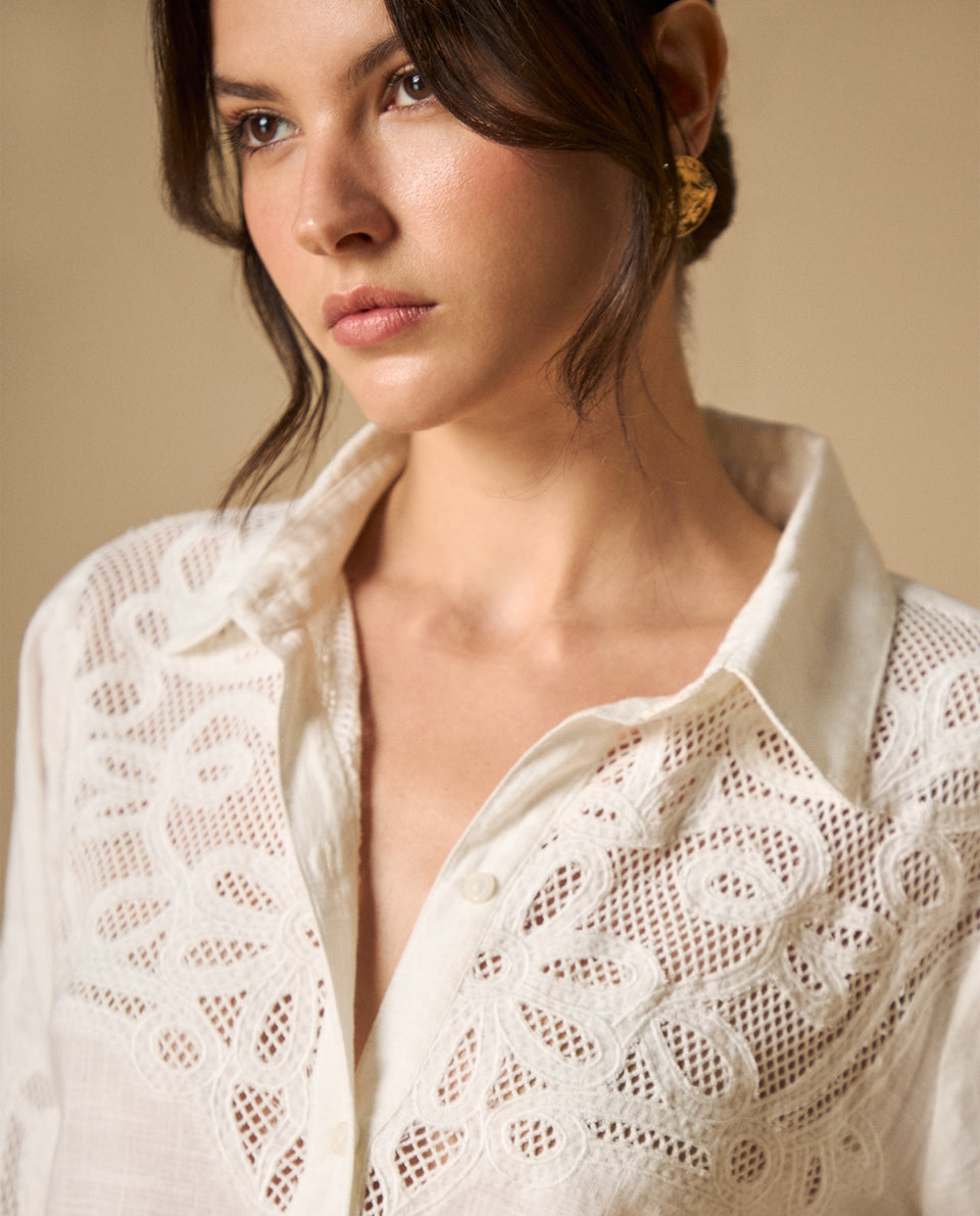 Camisa manga larga con bordados calados para mujer - Crudo 34_611H270_CRU110604_4