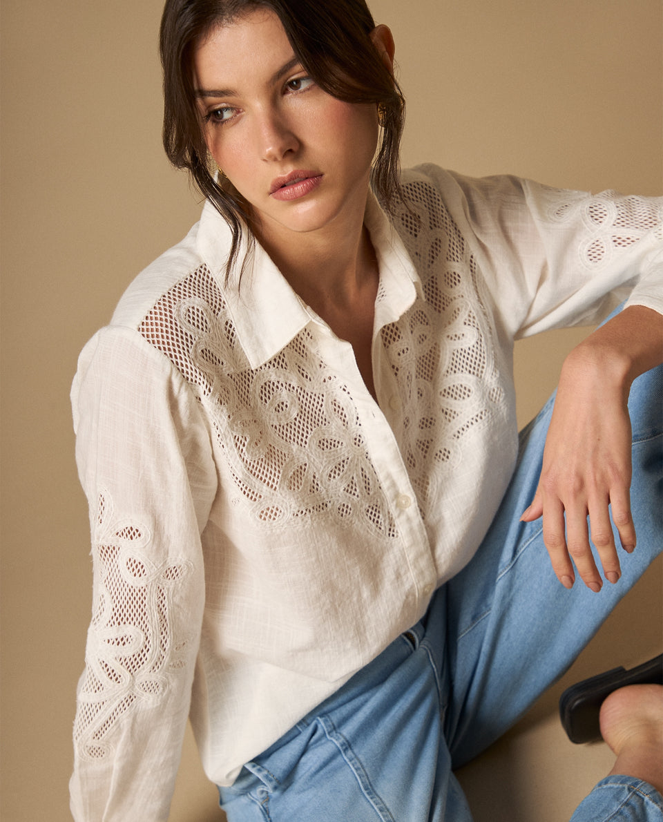 Camisa manga larga con bordados calados para mujer - Crudo 34_611H270_CRU110604_7
