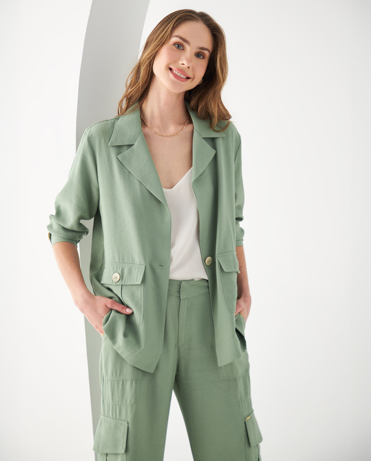 Camisa tipo chaqueta para mujer - Verde 34_612F012_VER176323_0
