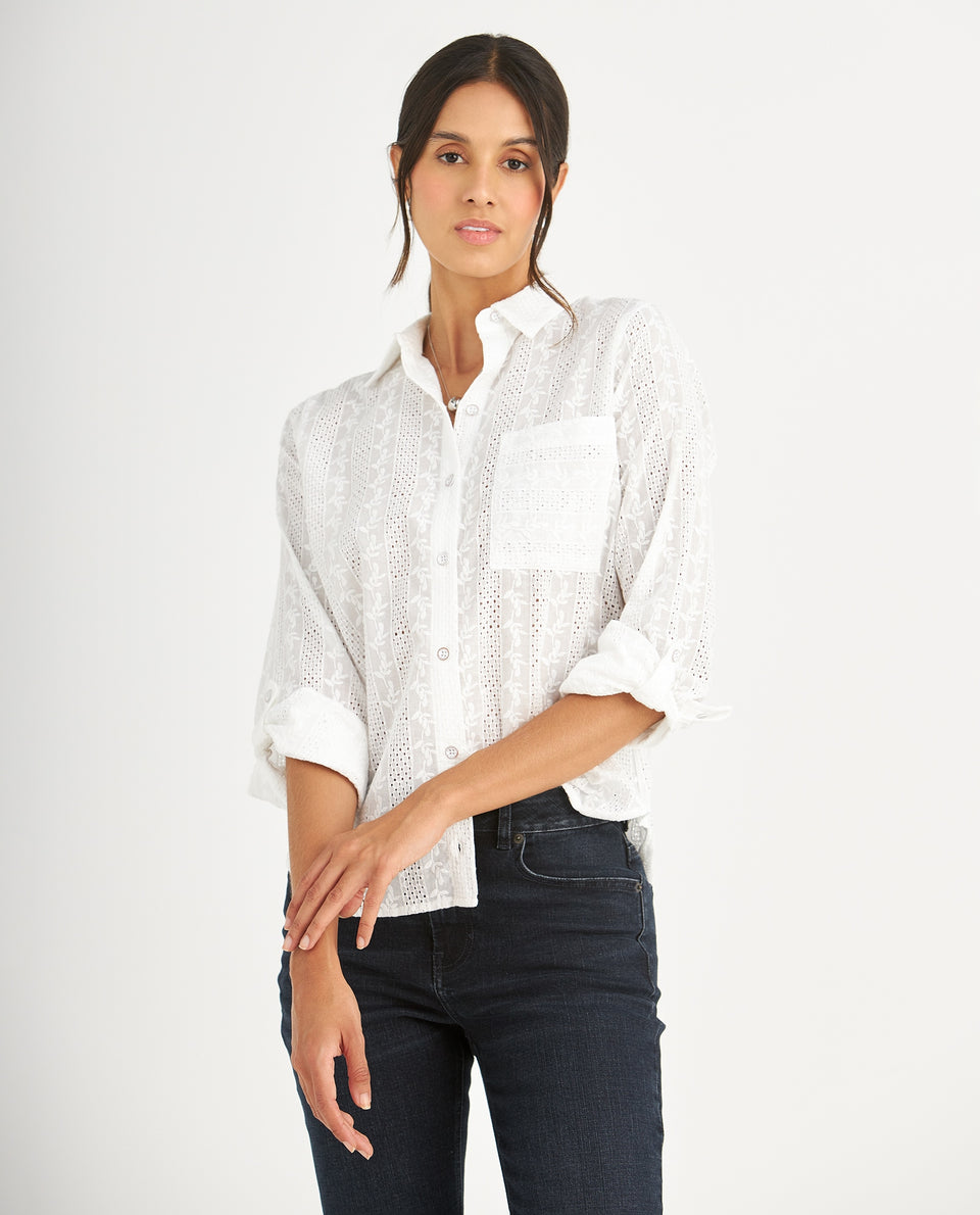 Camisa con detalles desagujados para mujer - Crudo 34_615F028_CRU111001_6