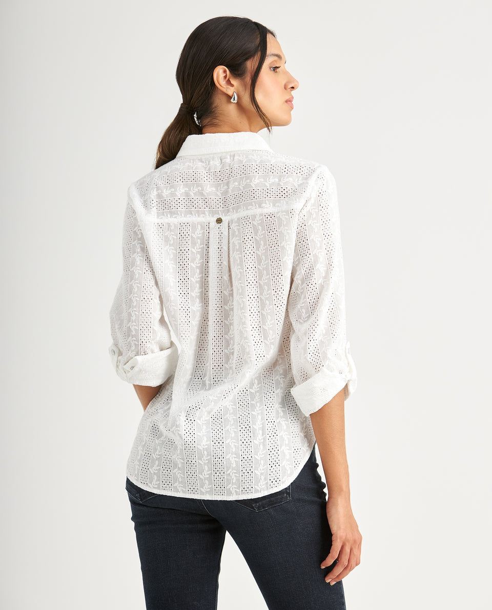Camisa con detalles desagujados para mujer - Crudo 34_615F028_CRU111001_7