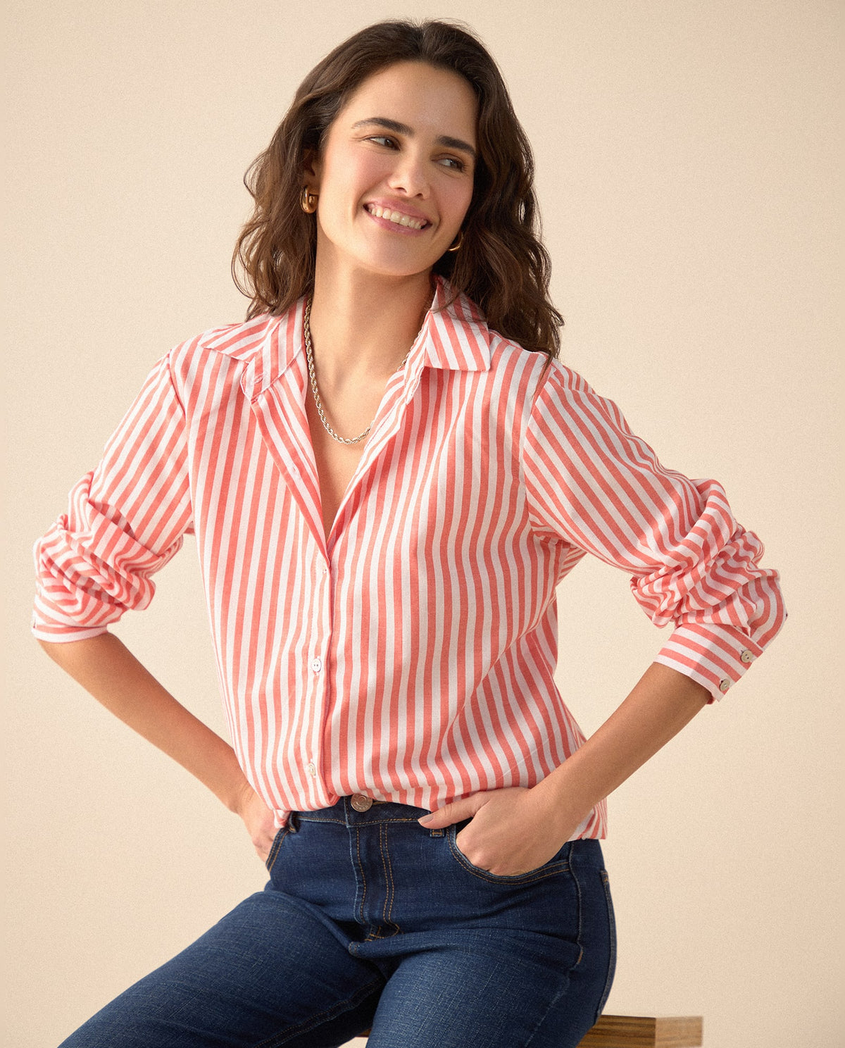 Camisa con diseño a rayas para mujer - Naranja 34_615F036_NAR171544_0