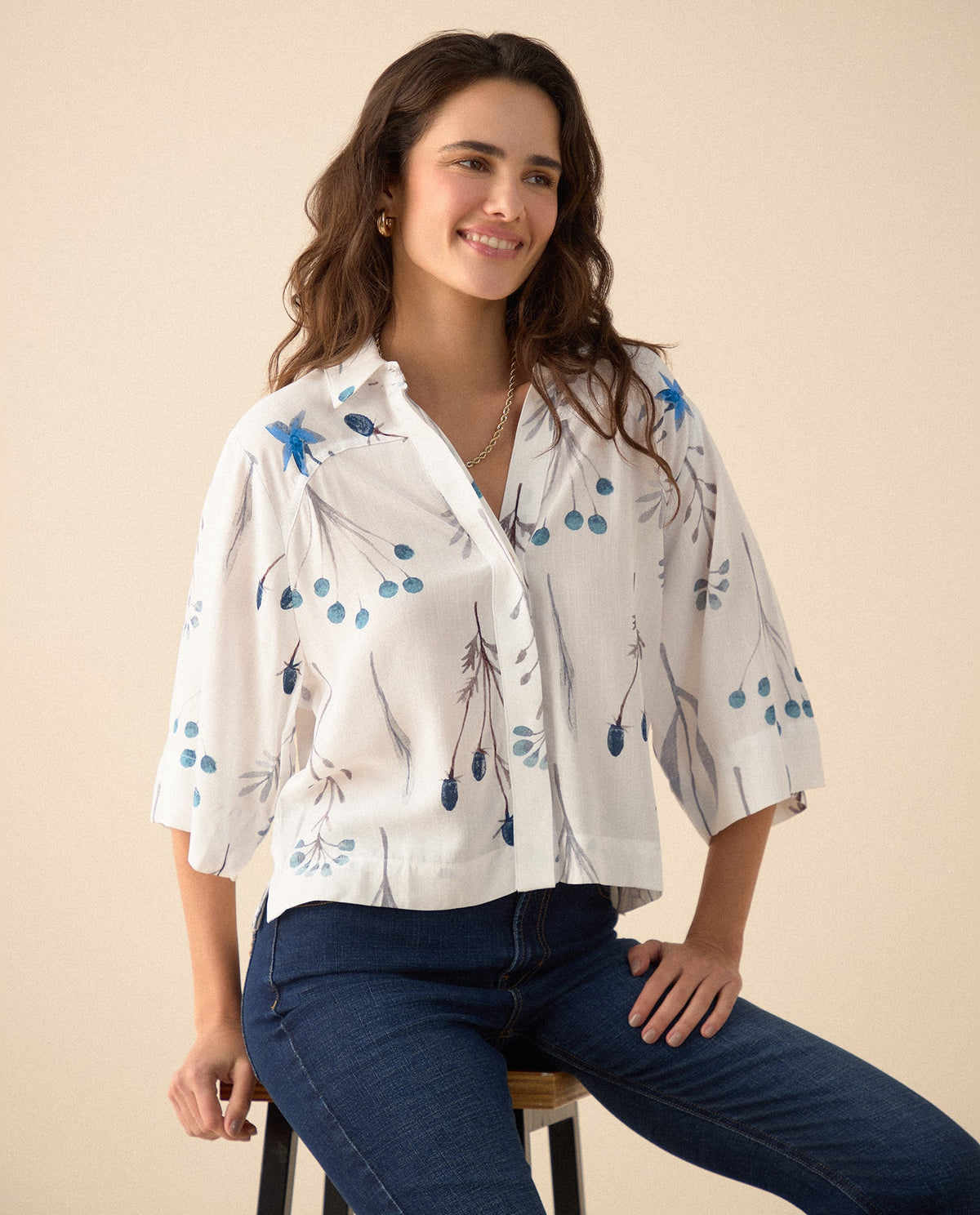 Camisa manga 3/4 para mujer - Azul 34_615F041_AZU194120_0