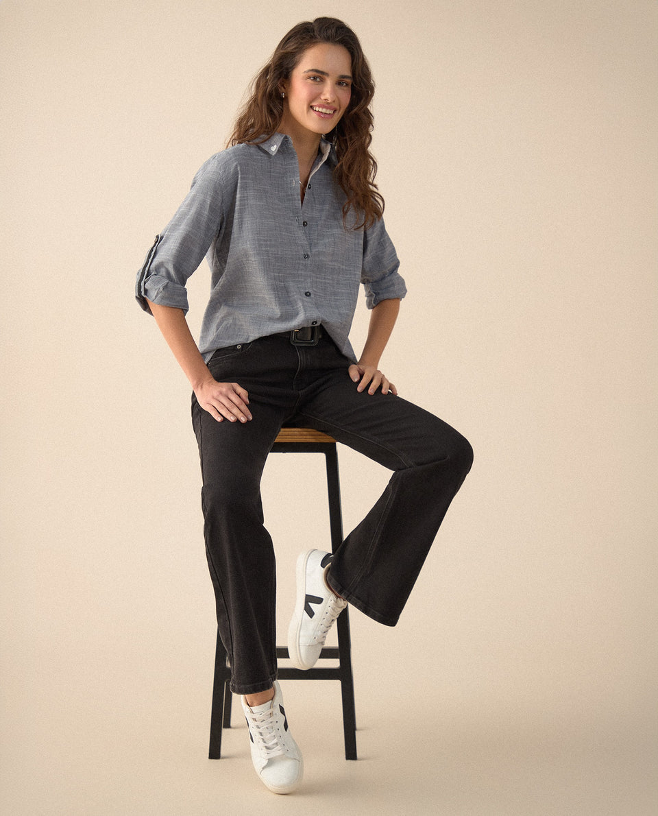 Camisa con bordados localizados para mujer - Gris 34_615F310_GRI171310_5