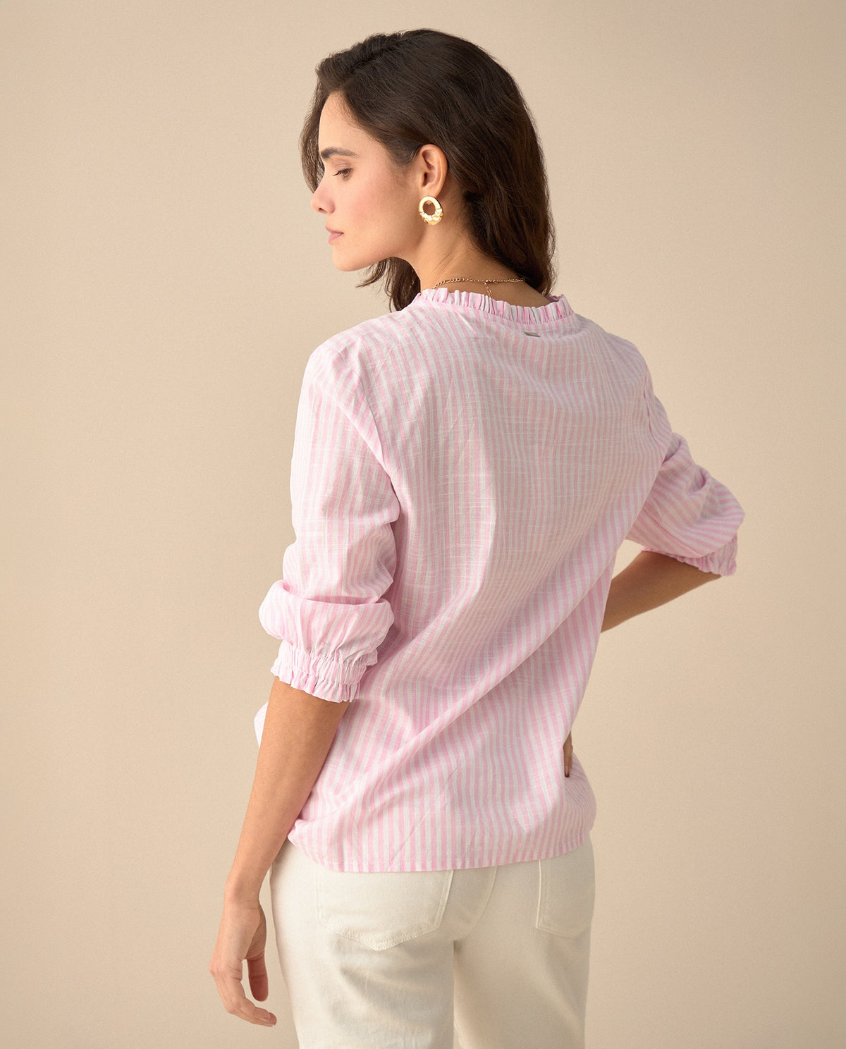 Camisa con escote en V para mujer - Rosa 34_615F320_ROS171927_4