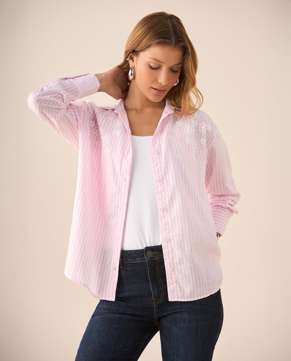 Camisa con apliques de flores para mujer - Rosa 34_615F325_ROS112511_3