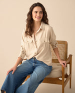 Camisa clásica manga larga para mujer - Beige 34_615F326_BEI130607_6