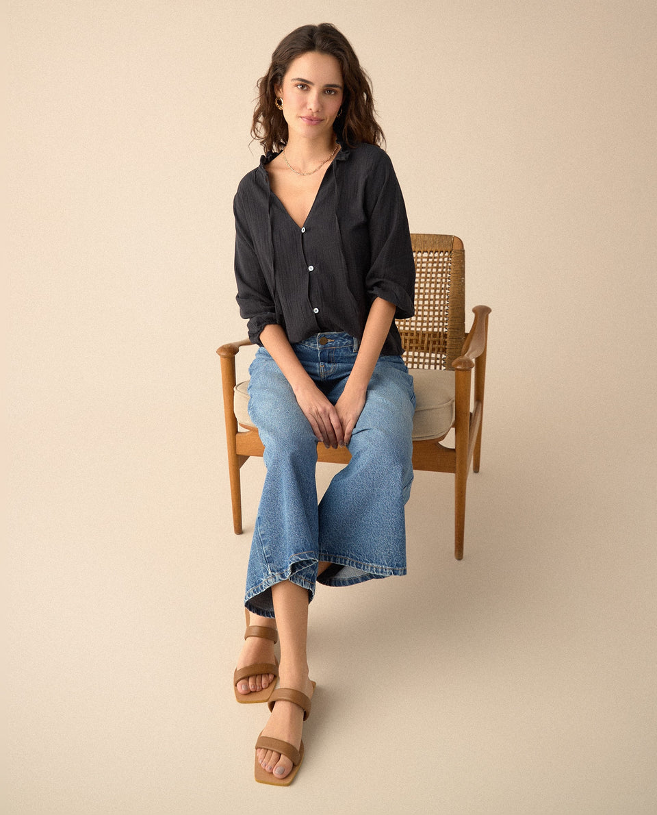 Camisa con bolero en cuello para mujer - Negro 34_615F328_NEG194003_7