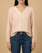 Camisa con escote en V para mujer - Beige 34_615F329_BEI130607_3