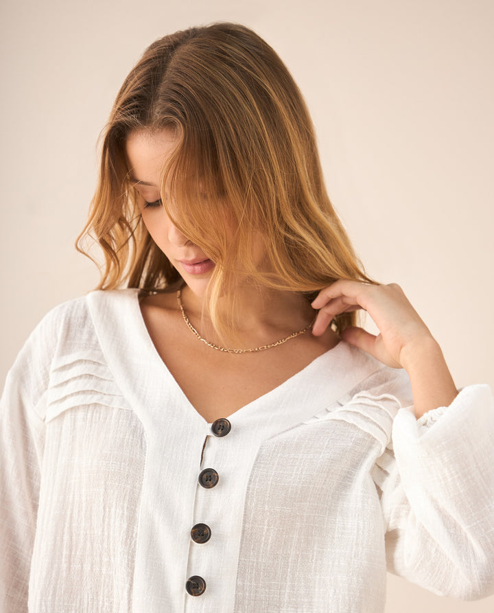 Camisa con escote en V para mujer - Crudo 34_615F329_CRU144501_0